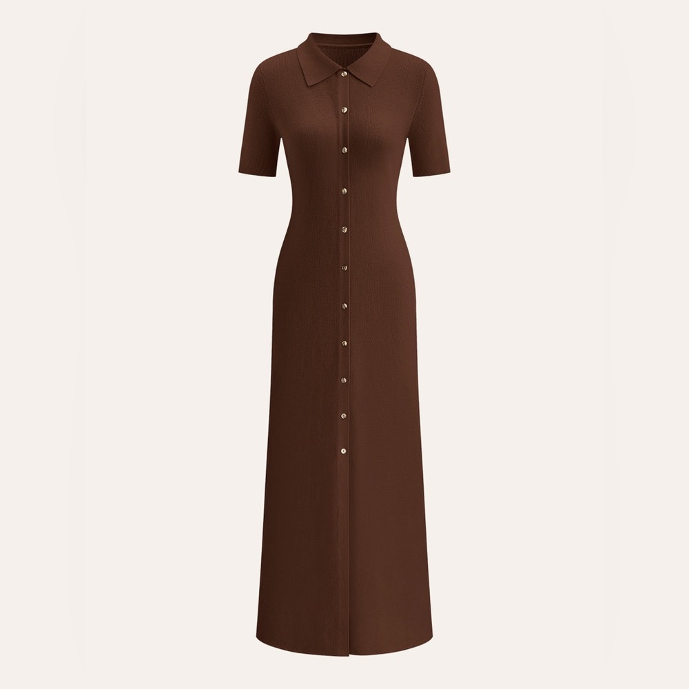 Commense Metal Button Collar Midi Dress - Picture 1 of 3